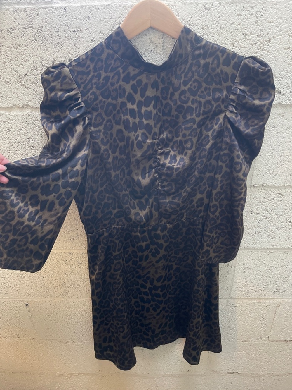 Sugar and Lips Leopard Print Puff Sleeve Mini Dress - Brown/Black